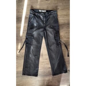 VIP Jeans‎ Womens Wide Leg Cargo Pants Faded Black High Rise Strappy Size 15/32